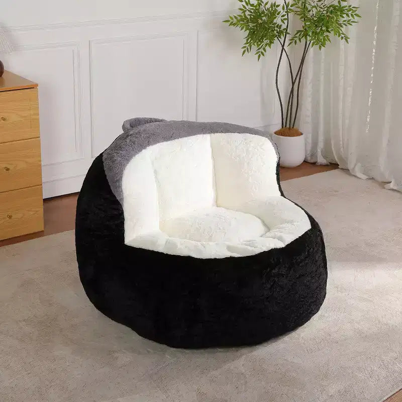 Pouf géant, canapé en fausse fourrure multicolore, grande chaise longue remplie d'éponge déchiquetée, aucun assemblage requis
