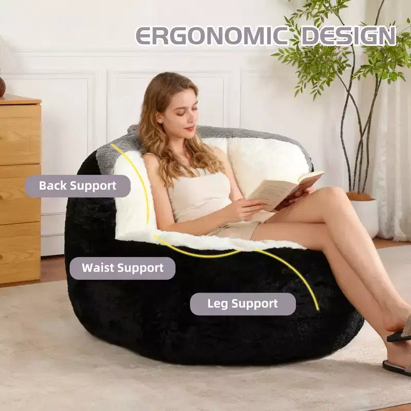 Pouf géant, canapé en fausse fourrure multicolore, grande chaise longue remplie d'éponge déchiquetée, aucun assemblage requis