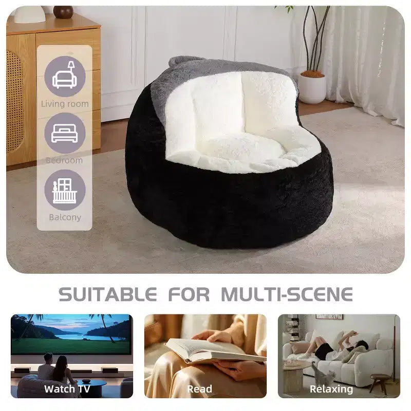Pouf géant, canapé en fausse fourrure multicolore, grande chaise longue remplie d'éponge déchiquetée, aucun assemblage requis