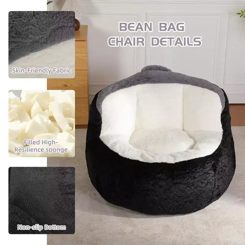 Pouf géant, canapé en fausse fourrure multicolore, grande chaise longue remplie d'éponge déchiquetée, aucun assemblage requis