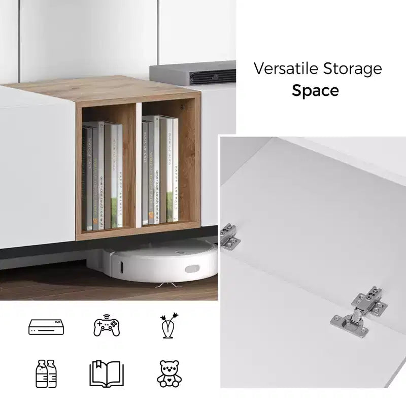 Meuble TV moderne pour téléviseur 80" avec 3 portes, console multimédia, meuble de divertissement avec grand meuble de rangement pour salon
