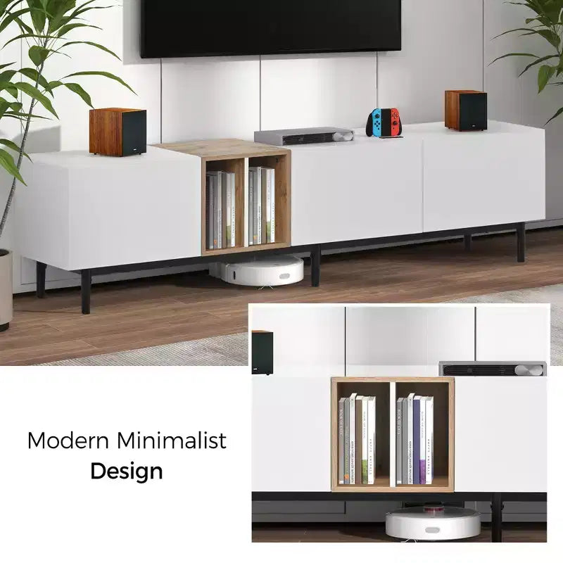 Meuble TV moderne pour téléviseur 80" avec 3 portes, console multimédia, meuble de divertissement avec grand meuble de rangement pour salon