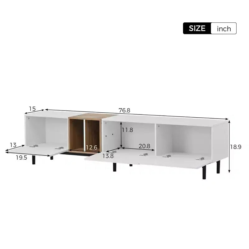 Meuble TV moderne pour téléviseur 80" avec 3 portes, console multimédia, meuble de divertissement avec grand meuble de rangement pour salon