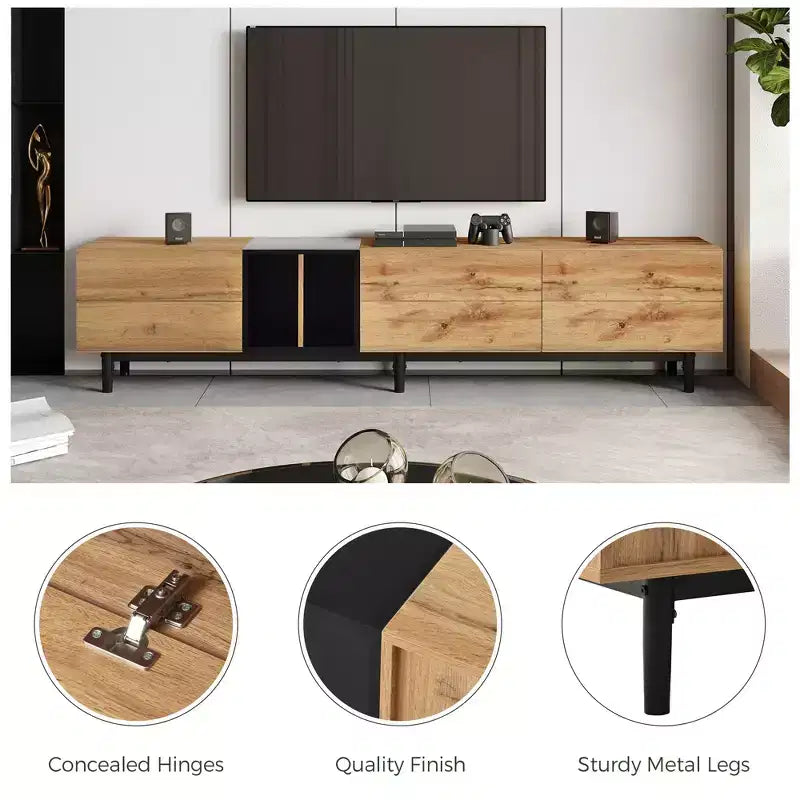Meuble TV moderne pour téléviseur 80" avec 3 portes, console multimédia, meuble de divertissement avec grand meuble de rangement pour salon