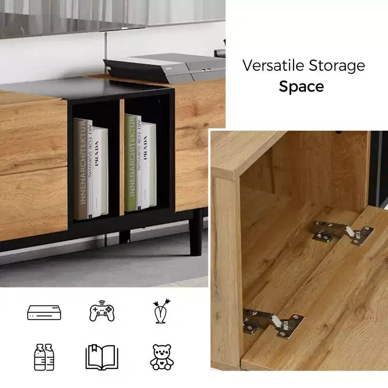 Meuble TV moderne pour téléviseur 80" avec 3 portes, console multimédia, meuble de divertissement avec grand meuble de rangement pour salon