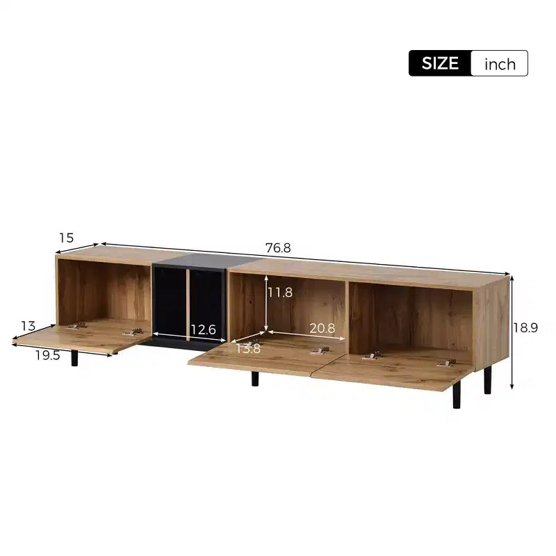 Meuble TV moderne pour téléviseur 80" avec 3 portes, console multimédia, meuble de divertissement avec grand meuble de rangement pour salon