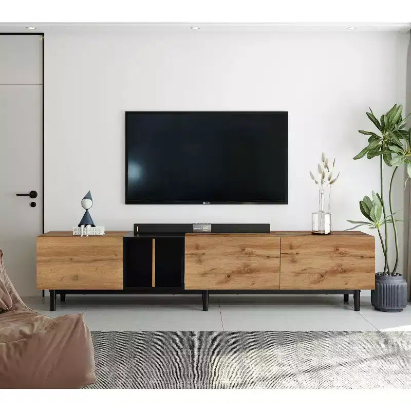 Clihome Modern TV Stand for 80'' TV with 3 Doors, Media Console Table, Entertainment Center with Large Storage Cabinet for Living Room