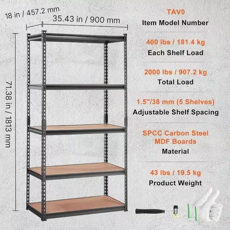 Étagères métalliques robustes à 5 niveaux, capacité de 2000 lb, noires, pour garage, cuisine, garde-manger, sous-sol, buanderie, rangement 36x18x72 pouces