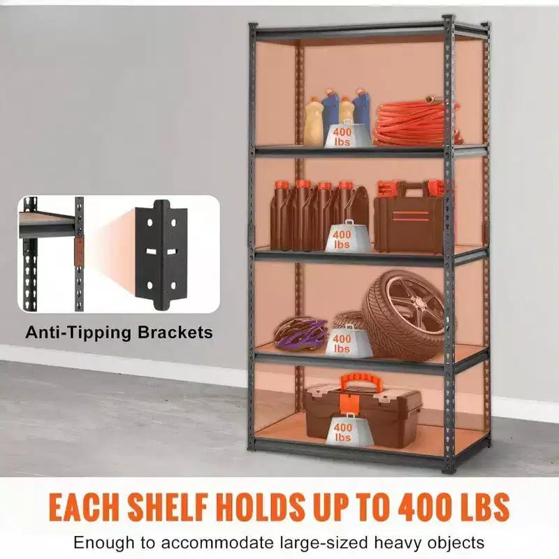 Étagères métalliques robustes à 5 niveaux, capacité de 2000 lb, noires, pour garage, cuisine, garde-manger, sous-sol, buanderie, rangement 36x18x72 pouces