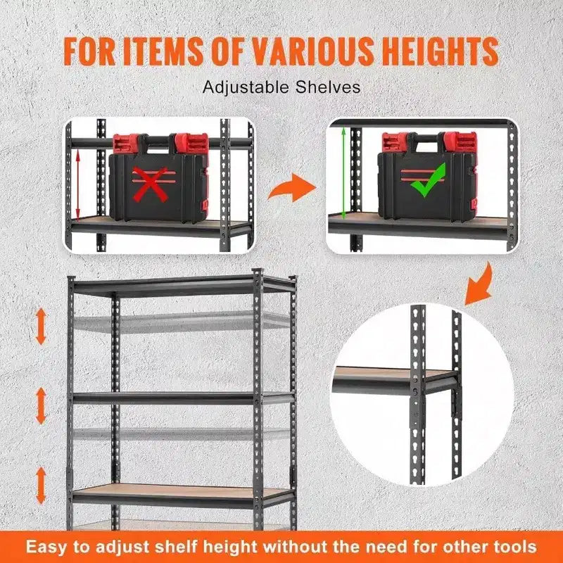 Étagères métalliques robustes à 5 niveaux, capacité de 2000 lb, noires, pour garage, cuisine, garde-manger, sous-sol, buanderie, rangement 36x18x72 pouces