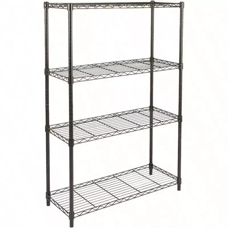4 - Shelf Heavy Duty Steel Wire Rack Storage Shelving Organizer Kitchen Garage 36 Inch Lx 14 Inch Wx 54 Inch H Black Adjustable