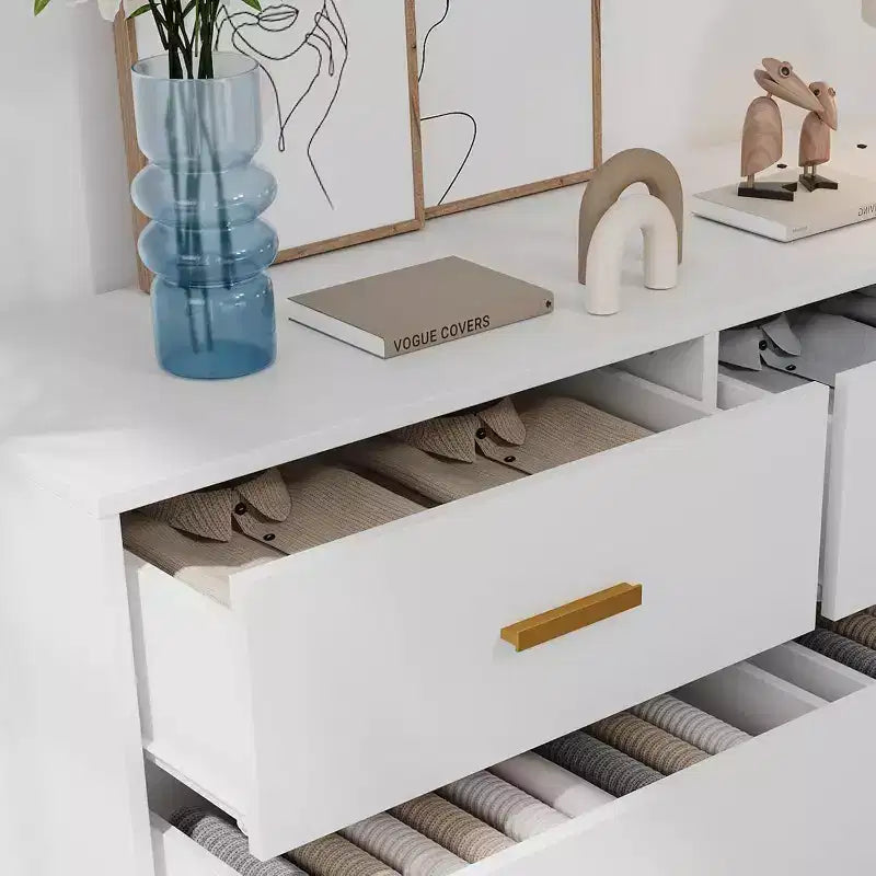 Commode à 6 tiroirs, commode moderne avec poignées et pieds dorés, meuble de rangement pour chambre ou salon