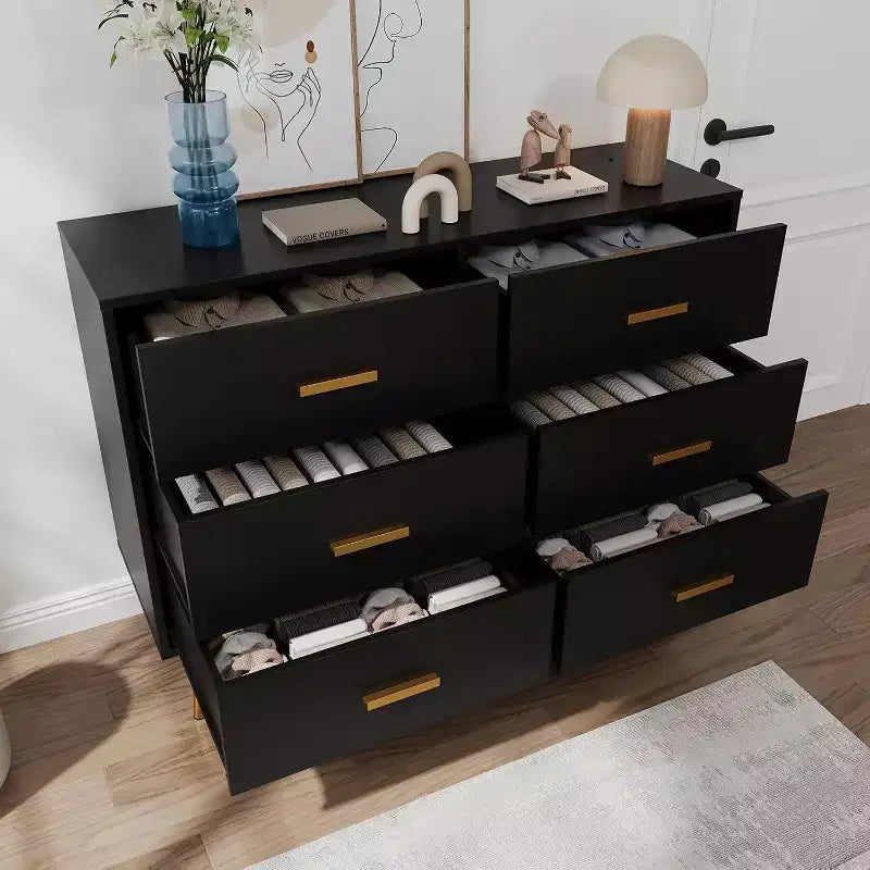 Commode à 6 tiroirs, commode moderne avec poignées et pieds dorés, meuble de rangement pour chambre ou salon