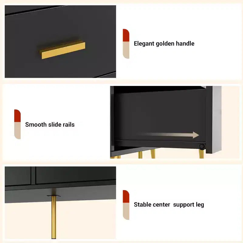 Commode à 6 tiroirs, commode moderne avec poignées et pieds dorés, meuble de rangement pour chambre ou salon