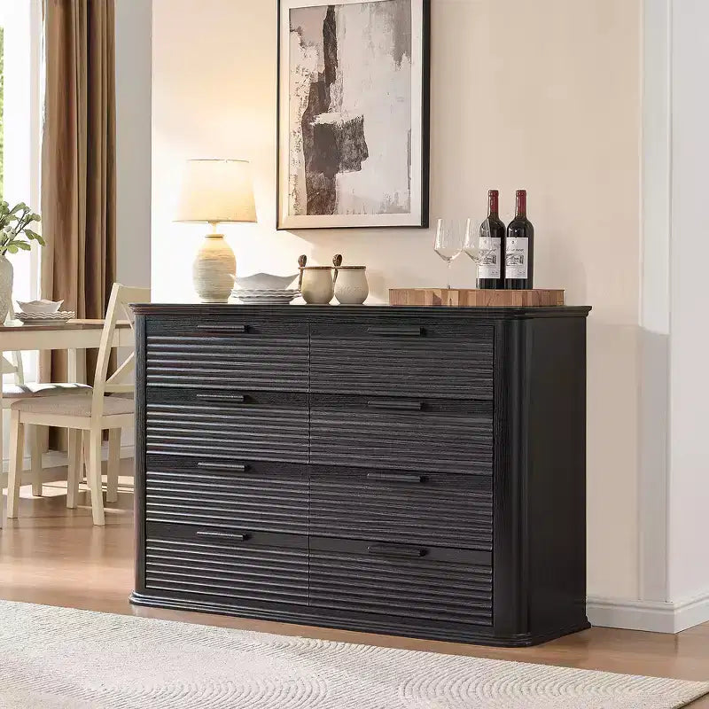 Zeus & Ruta Fluted 52 Modern Wood Dresser with 8 Drawers, Curved Design for Living Room & Hallway Storage