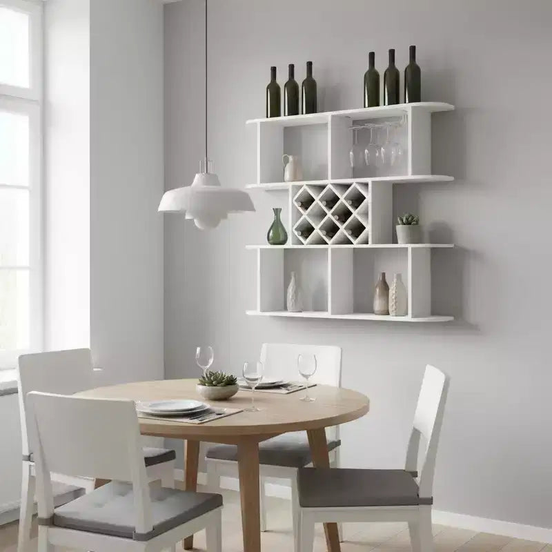 Grand casier à vin mural à 3 niveaux avec rangement pour bouteilles et étagères de présentation