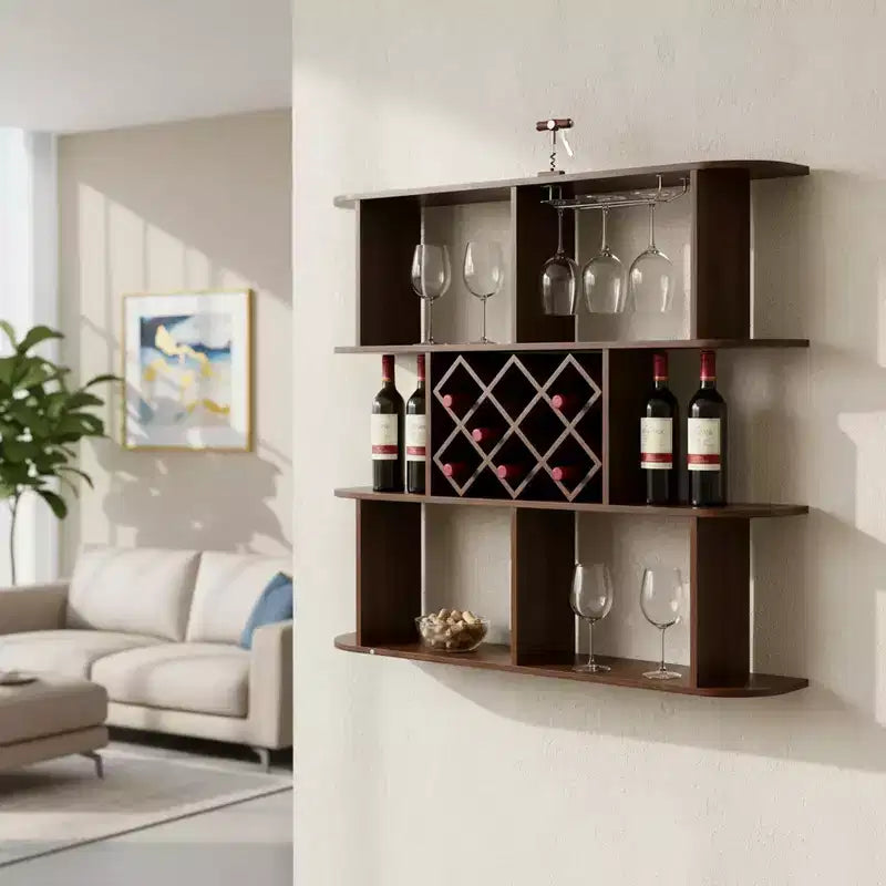 Homy Casa Large Wall-Mounted 3-Tier Wine Rack with Bottle Storage and Display Shelves