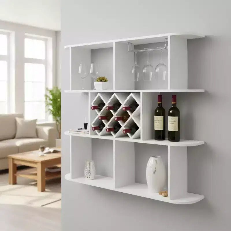 Grand casier à vin mural à 3 niveaux avec rangement pour bouteilles et étagères de présentation