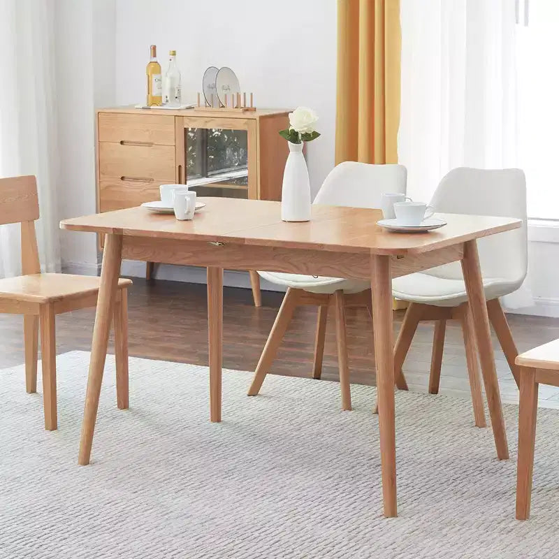 Solid Oak Round Corner Dining table with Diagonal Legs for 6-8 People, Telescopic Writting Desk 1.2-1.6m, Easy Assembly, Natural