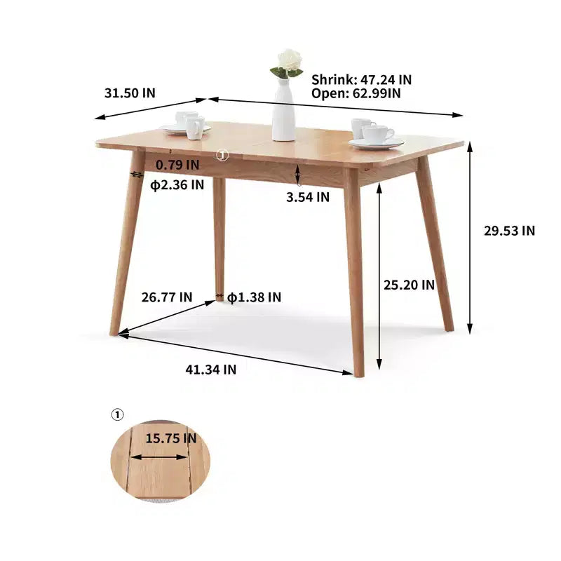 Table à manger ronde à coins massifs en chêne massif avec pieds diagonaux pour 6 à 8 personnes, bureau télescopique 1,2-1,6 m, montage facile, naturelle