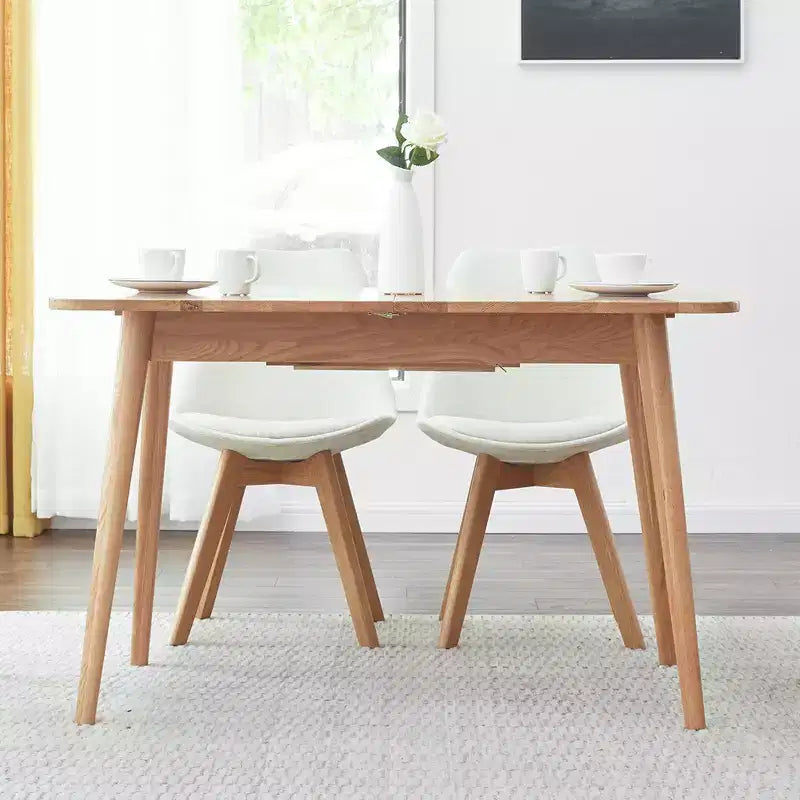 Table à manger ronde à coins massifs en chêne massif avec pieds diagonaux pour 6 à 8 personnes, bureau télescopique 1,2-1,6 m, montage facile, naturelle