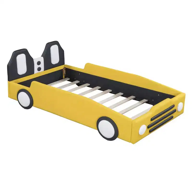 Lit plateforme double en forme de voiture de course avec garde-corps pour chambre d'enfant