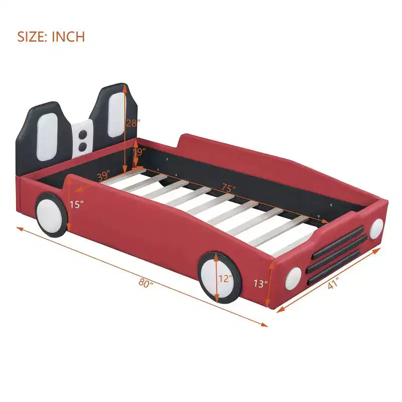 Lit plateforme double en forme de voiture de course avec garde-corps pour chambre d'enfant