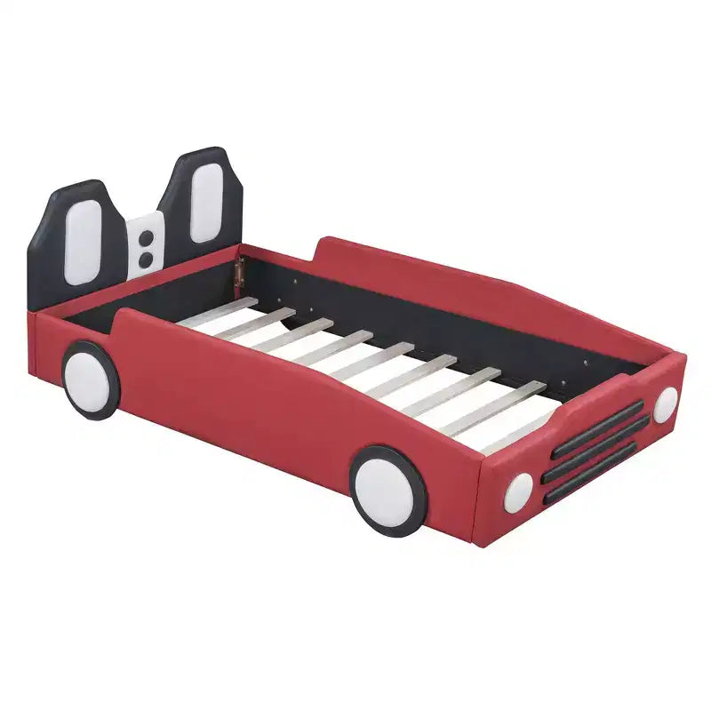 Lit plateforme double en forme de voiture de course avec garde-corps pour chambre d'enfant