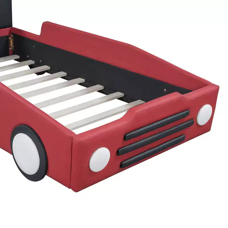 Lit plateforme double en forme de voiture de course avec garde-corps pour chambre d'enfant