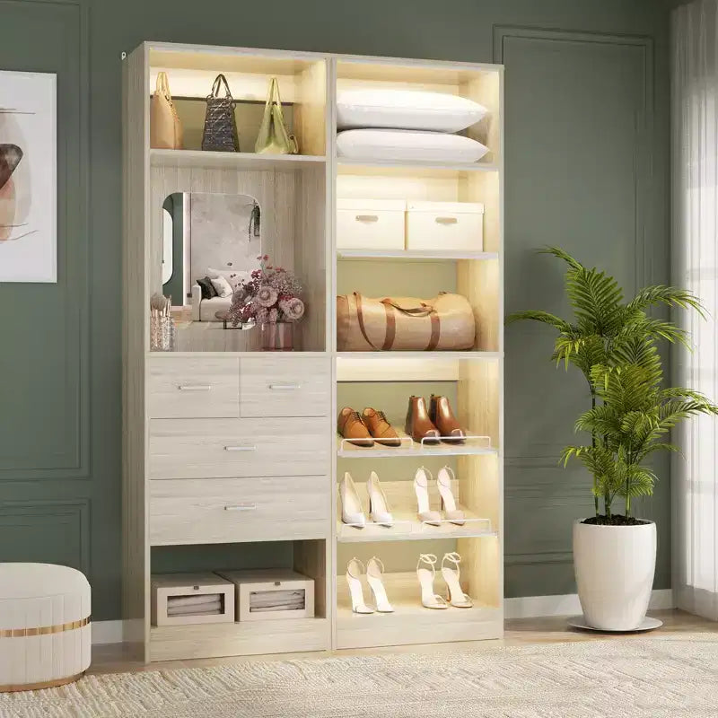 Besiost Closet System with Drawers and Hanging Rods