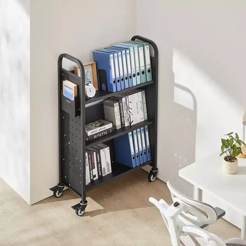 Chariot de bibliothèque roulant avec étagères à 3 niveaux en V, capacité de 150 kg et roues verrouillables