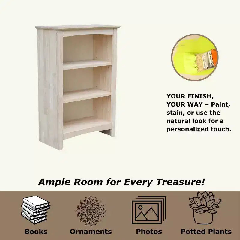 Étagère 36"x24" non finie - En bois d'hévéa, 3 étagères fixes, dos fermé