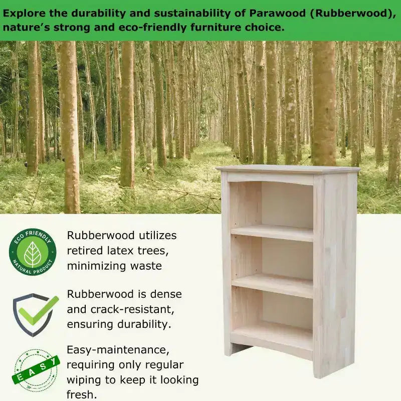 Étagère 36"x24" non finie - En bois d'hévéa, 3 étagères fixes, dos fermé