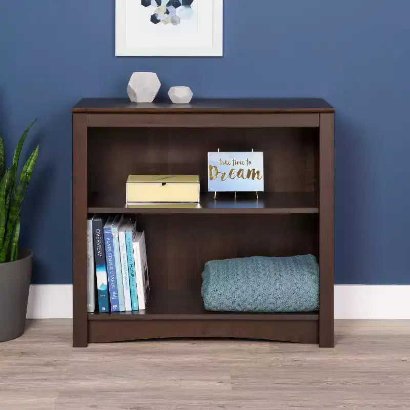 Bibliothèque 2 Étagères Espresso 29" - Étagères Réglables, Finition Stratifiée, Bois Composite, Capacité 18 kg