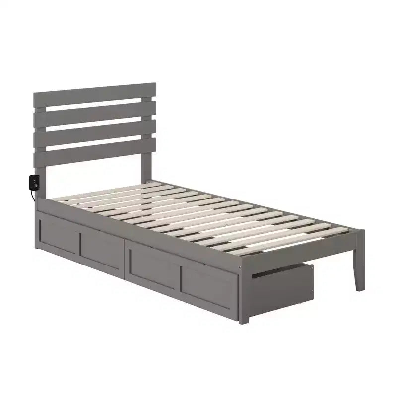 Twin Oxford Bed with USB Turbo Charger and 2 XL Drawers Gray - AFI: Hardwood Frame, Painted Finish, 600 lb Capacity