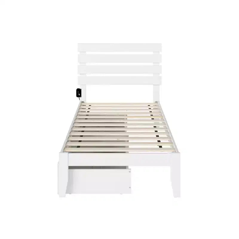 Lit double Oxford avec chargeur USB turbo : 2 tiroirs sous le lit, pas de sommier tapissier requis